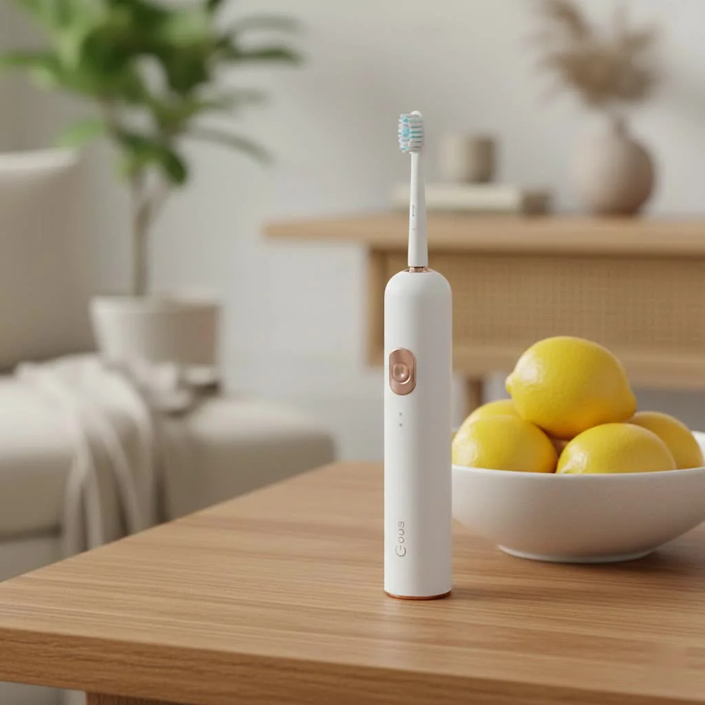 Person holding an electric toothbrush