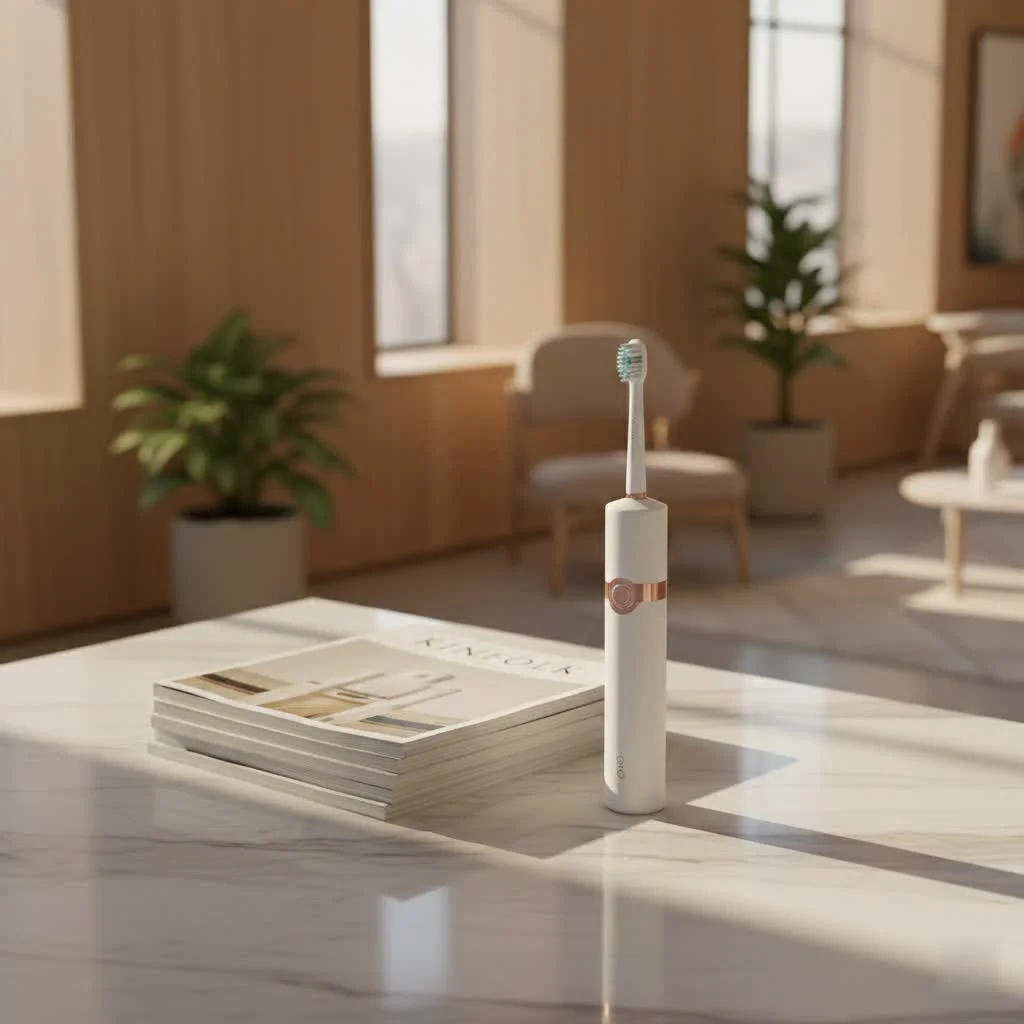 Electric toothbrush with a pressure sensor glowing red