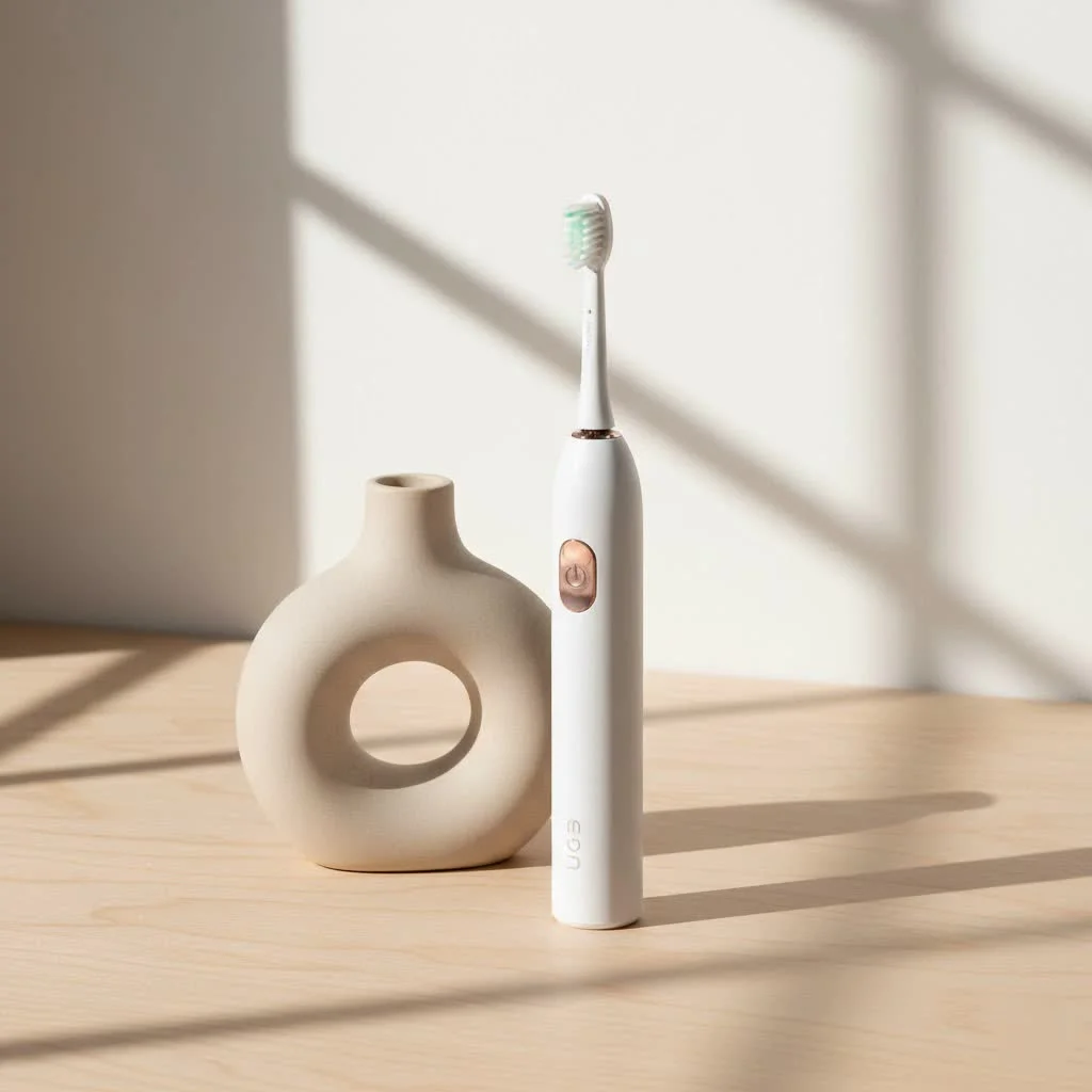 Electric toothbrush with Waterpik combo on a bathroom counter