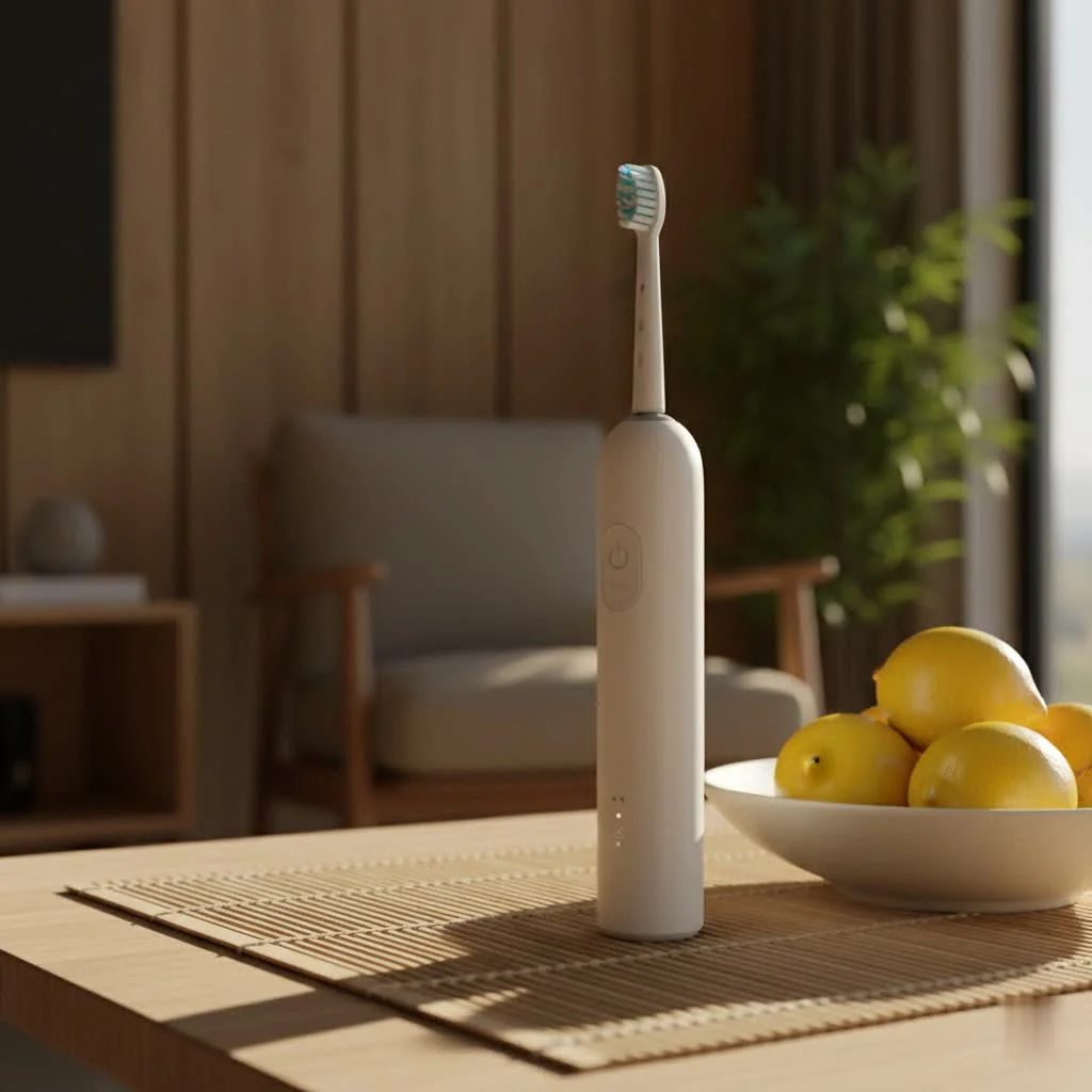 Sustainable electric toothbrush with bamboo handle and plant-based bristles